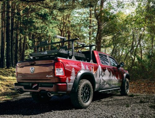 truck in the woods with aftermarket accessories installed